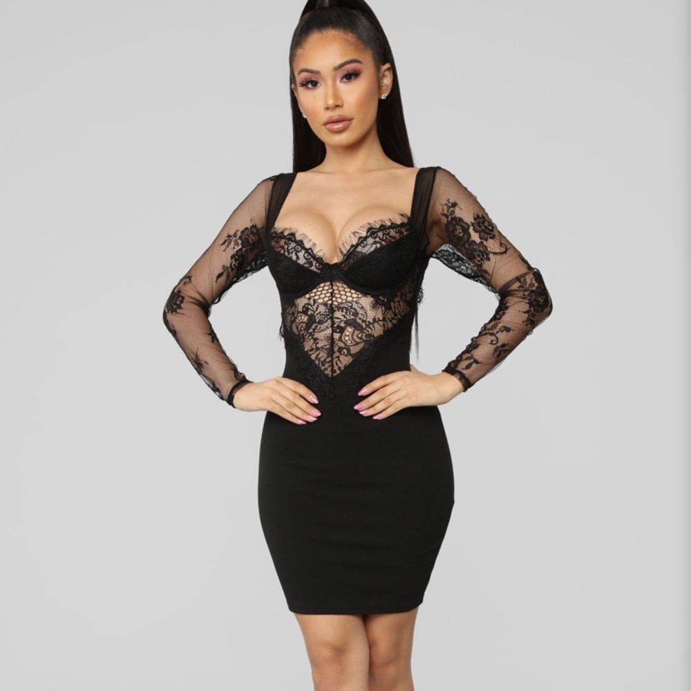 Fashion Nova Sexy Black Lace Dress NWT